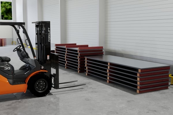 Forklift by BarrierWood with metal sheets