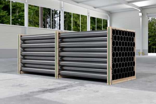 L-Block dunnage with steel tubing in warehouse