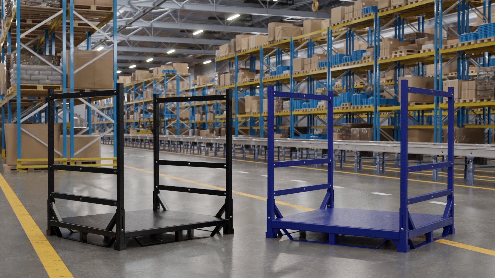 Expendable versus returnable steel crating in warehouse