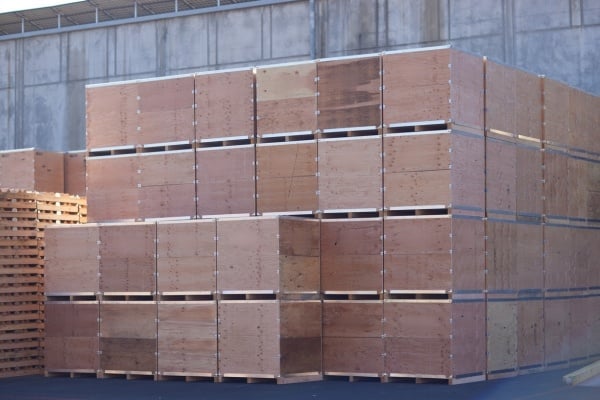 Stacks of panel bins for agriculture products