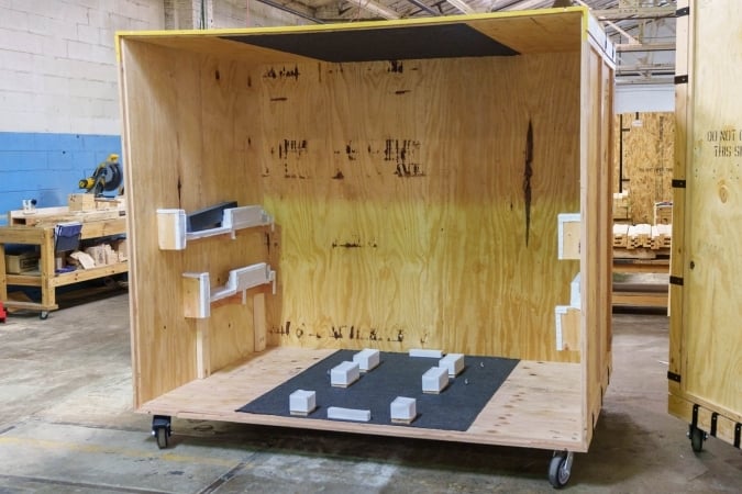 Large wooden crate with interior bracing and foam